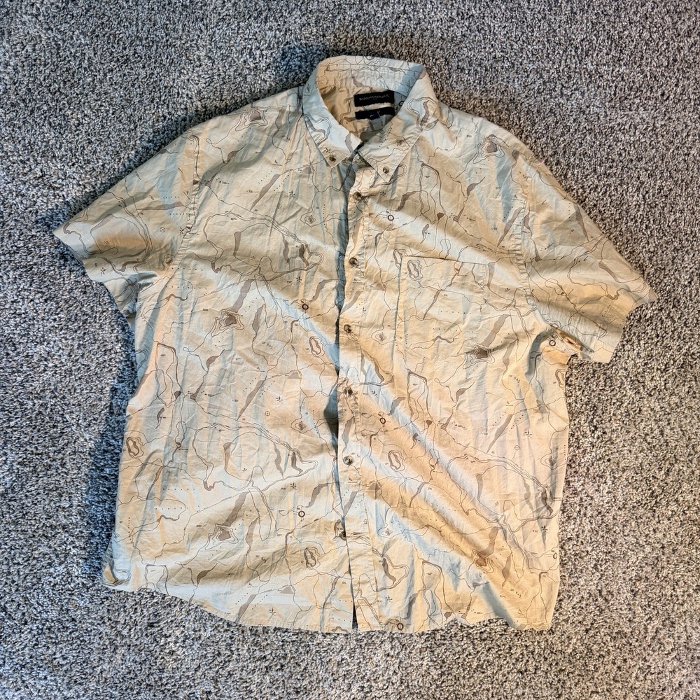 Banana Republic Heritage Map Topographic Print Short sleeve Shirt Men's XXL